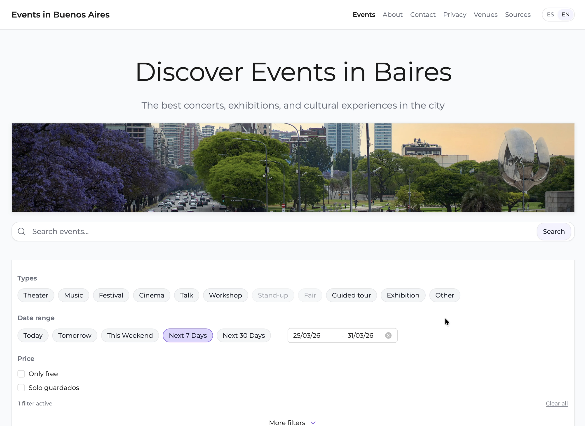 Valentina Baranova freelance web developer Buenos Aires — Project screenshot - Cultural Events Discovery Platform — Buenos Aires