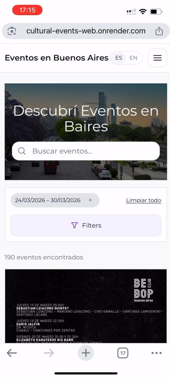 Valentina Baranova freelance web developer Buenos Aires — Project screenshot - Cultural Events Discovery Platform — Buenos Aires