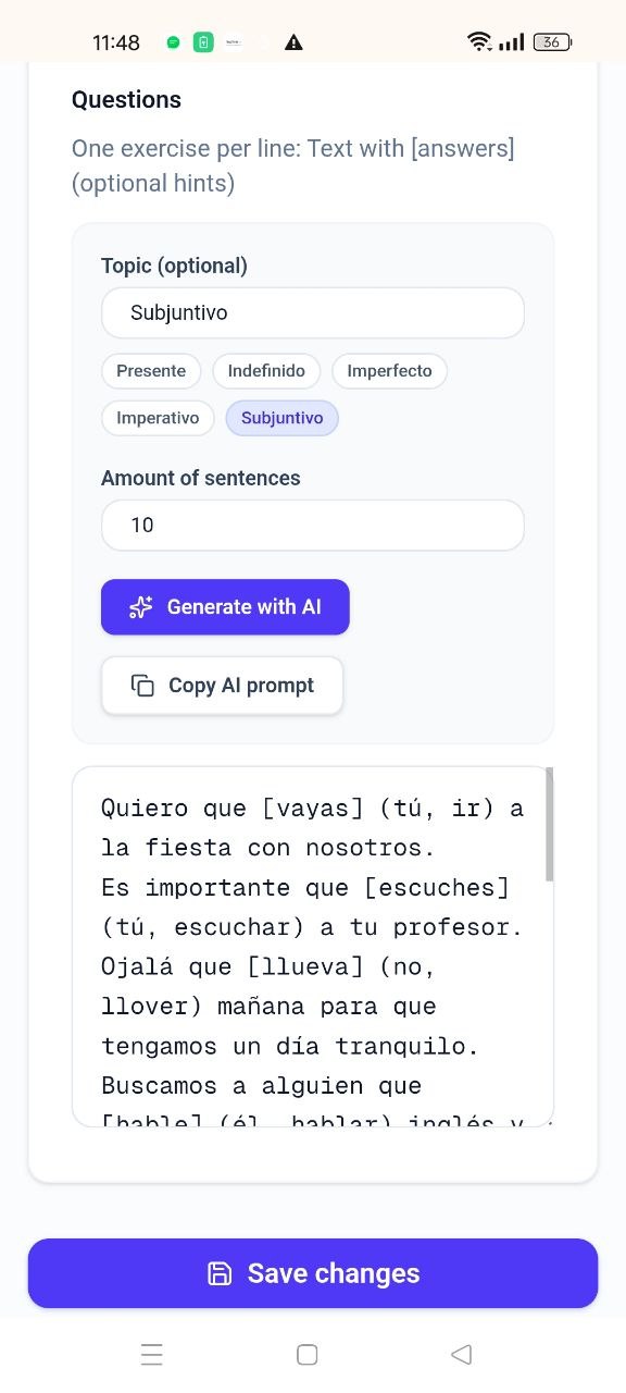 Valentina Baranova freelance web developer Buenos Aires — Project screenshot - Spanish Language Practice App