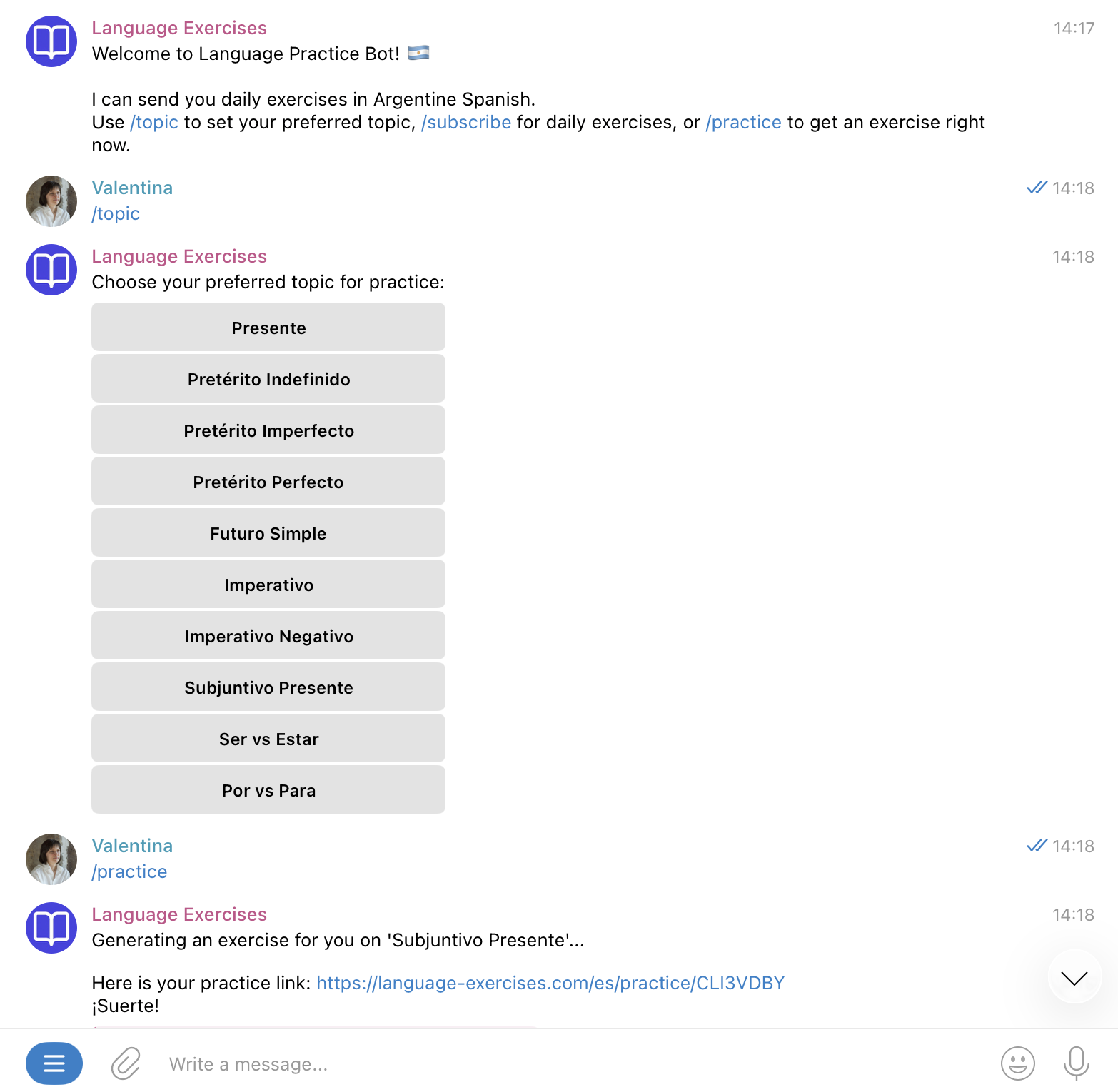Valentina Baranova freelance web developer Buenos Aires — Project screenshot - Spanish Language Practice App